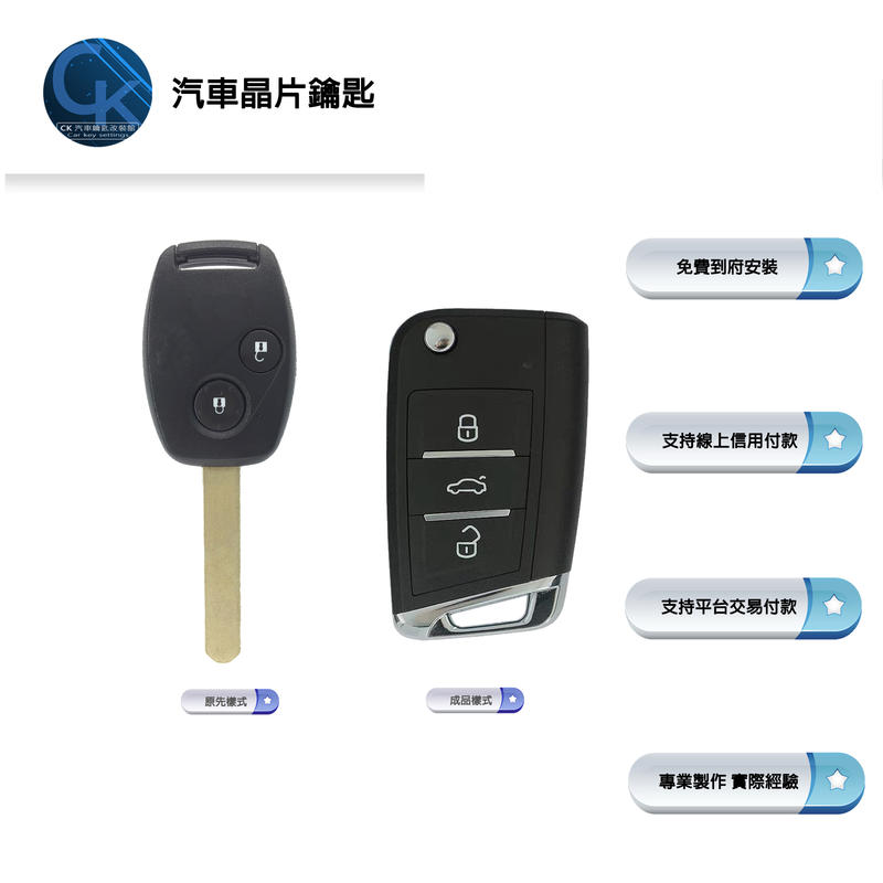 【CK到府服務】HONDA FIT2 CRV2 CRV3 K9 K10 本田汽車 摺疊鑰匙 汽車鑰匙 晶片鑰匙 遙控器