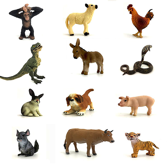 全套十二生肖動物（一套12只）仿真十二生肖小動物模型靜態塑膠早教恐龍動物玩具12生肖虎兔蛇狗 