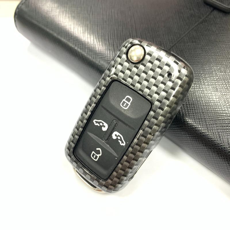 日本品牌 適用福斯SWITCH款 碳纖維配色汽車鑰匙殼(五色可選) 卡夢鑰匙保護殼 遙控器套 智慧鑰匙包