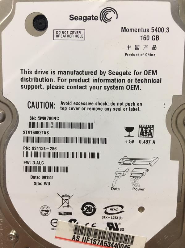Seagate 160G 2.5吋 ST9160821AS 有壞軌 研究 報帳 救資料的最愛NO.346
