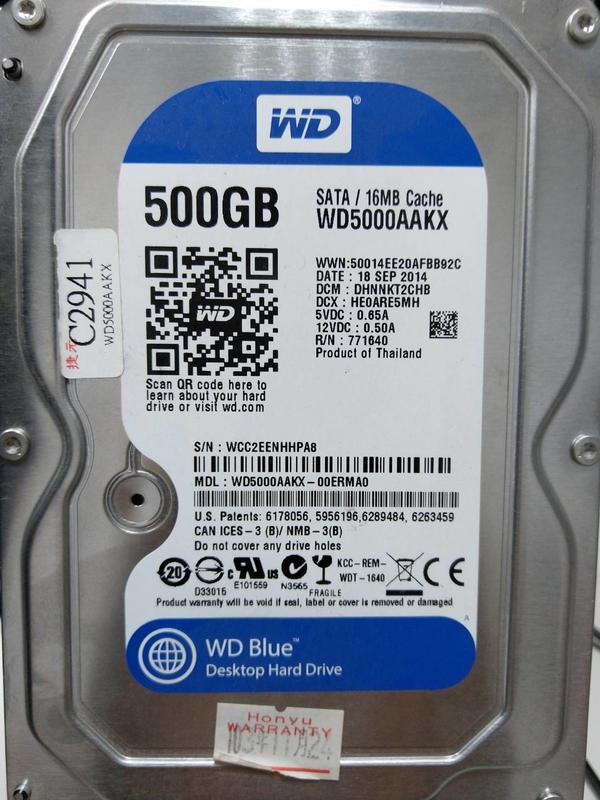 WD 500G 3.5吋硬碟 WD5000AAKX-00ERMA0 良品 灌系統 資料備份的最愛N0.653