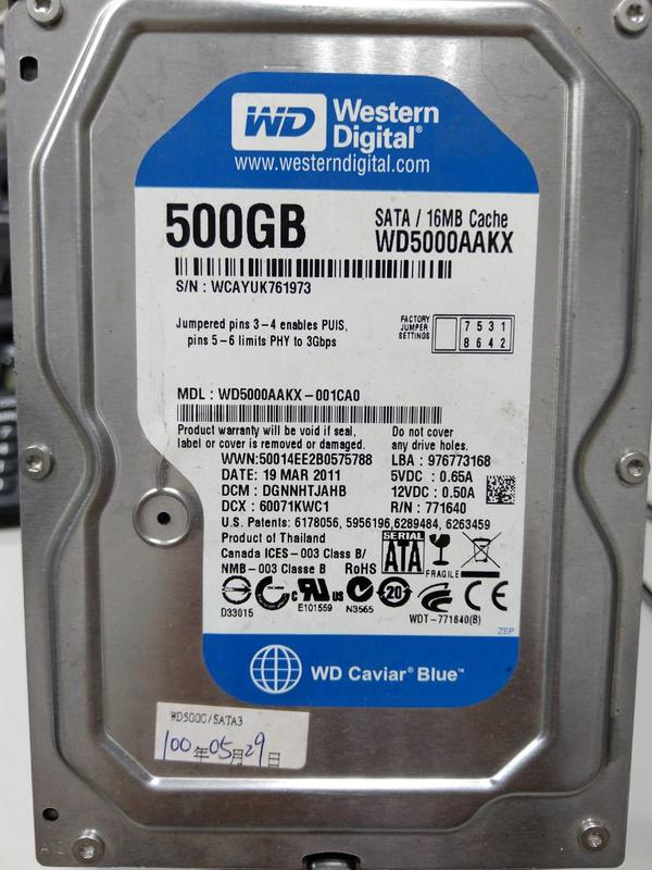 WD 500G 3.5吋硬碟 WD5000AAKX-001CA0 無壞軌 灌系統 資料備份的最愛N0.652