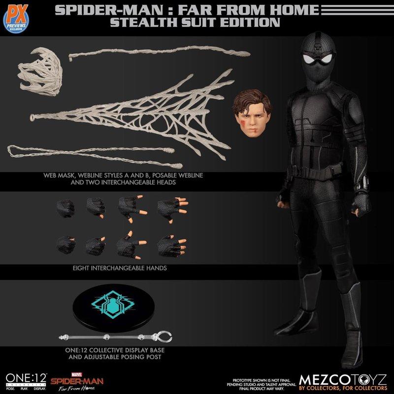 查克收藏+請先詢問 全新現貨 PX限定 美版 MEZCO One:12 Marvel 蜘蛛人 離家日 黑色戰衣 潛行戰服
