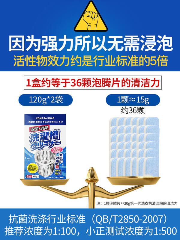 清洗劑日本進口洗衣機槽清洗劑滾筒專用殺菌消毒強力除垢污漬泡騰清潔片