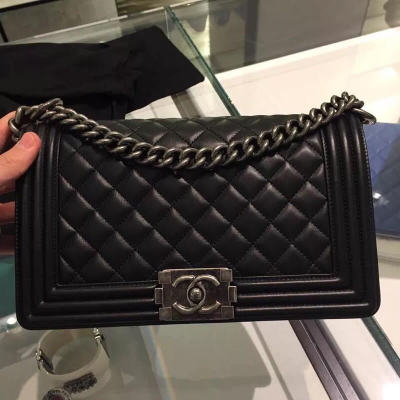 台灣現貨Chanel 小香 香奈兒 CHANEL BOY  25CM 古銀鏈 黑色羊皮 已售出手提包 斜挎包 側背包 包