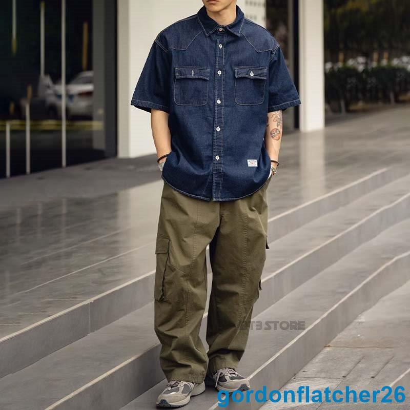 男裝尼龍工裝胸前口袋短袖襯衫