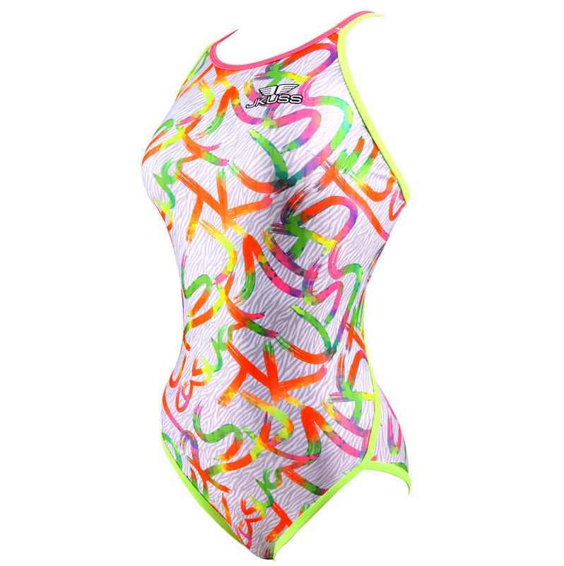 Jkuss 彩虹筆刷系列-白紋，高抗氯，專業練習比賽泳訓競賽泳衣泳裝，貼身時尚，女性大女少女，韓國製造