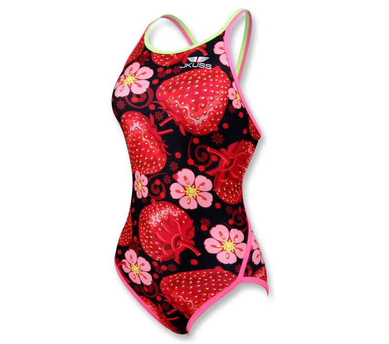 Jkuss 草莓園系列-夜草莓，抗氯，專業練習比賽泳訓競賽泳衣泳裝，貼身時尚，大女童少女，韓國製造