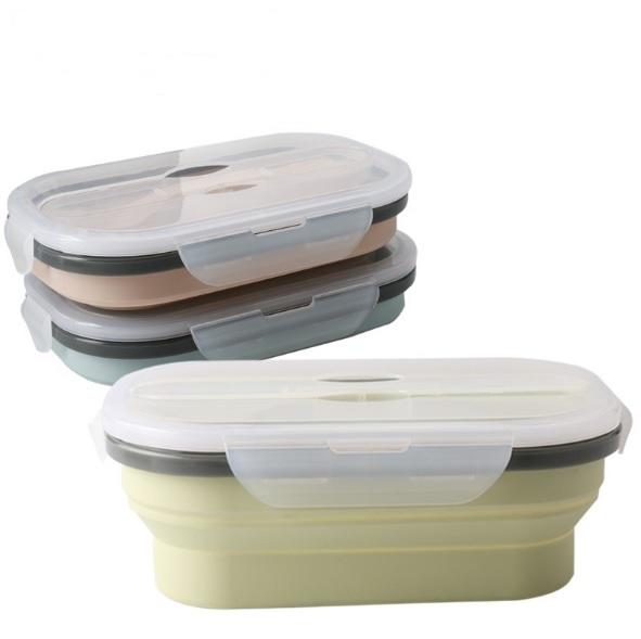 【優惠+免運】矽膠折疊飯盒北歐藍/綠/杏三色+350ml摺疊水杯4件套 贈背袋SPHB03