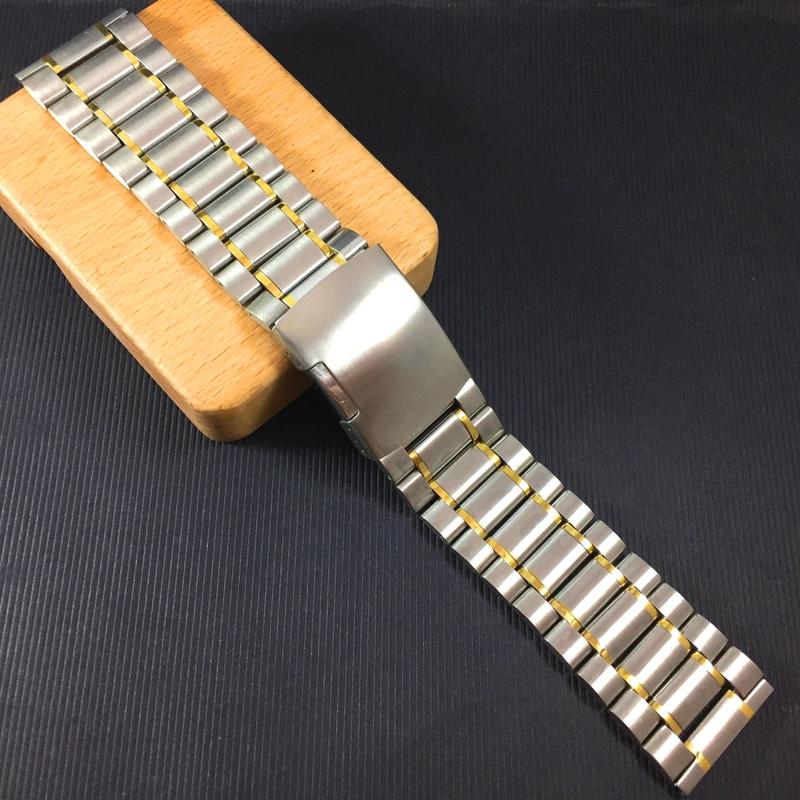 26mm 實心 半金 不鏽鋼錶帶 鋼帶 實心帶 單邊按鈕 摺疊釦 附錶耳 送工具