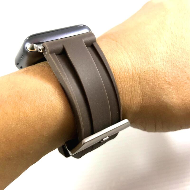 Apple Watch 沛納海 Panerai 代用 橡膠 深咖啡色 棕色  錶帶 不鏽鋼 胖大海  針釦 42 44