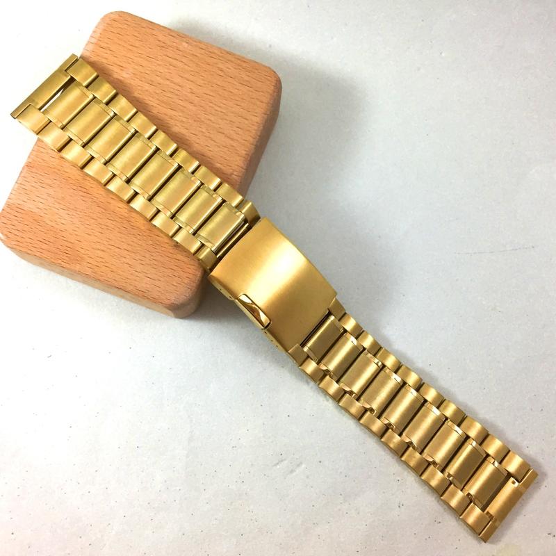 26mm 實心 全金 鍍金 不鏽鋼錶帶 鋼帶 實心帶 單邊按鈕 摺疊釦 附錶耳 送工具