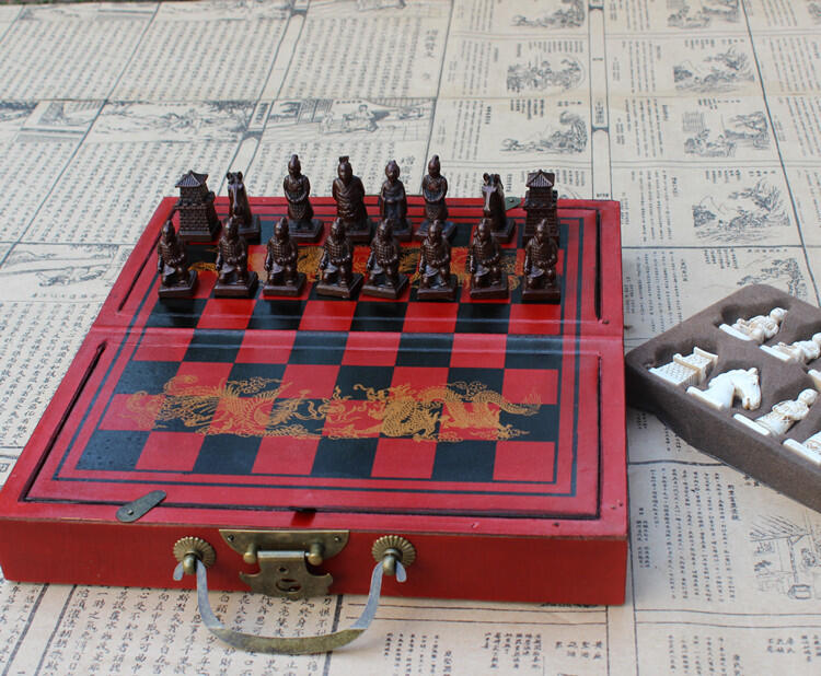 仿古西洋棋兵馬俑立體棋子木製摺疊棋盤小號卡通象棋創意禮品