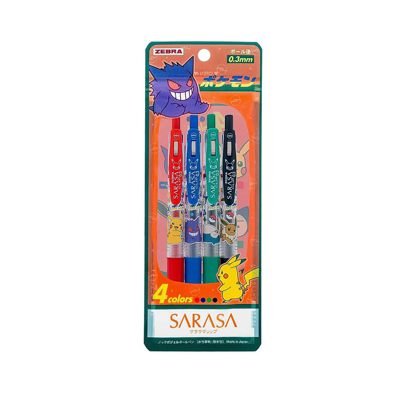 【日本斑馬ZEBRA】期間限定 SARASA&精靈寶可夢0.3mm水性鋼珠筆套組4色入 聯名限量-丹尼先生日式雜貨舖