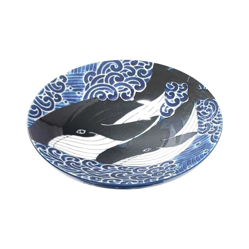 【日本美濃燒】白波鯨魚深盤 餐盤 菜盤 日本餐盤-丹尼先生日式雜貨舖