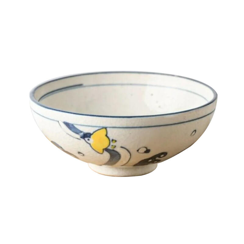 【日本萬古燒】黃紅波千鳥圖紋飯碗 湯碗 餐具 餐碗-丹尼先生日式雜貨舖