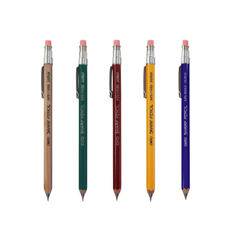 【OHTO】日本0.5mm復古木製自動鉛筆(藍/黃/紅/綠/木頭色5色可選) 附筆頭橡皮擦-丹尼先生日式雜貨舖
