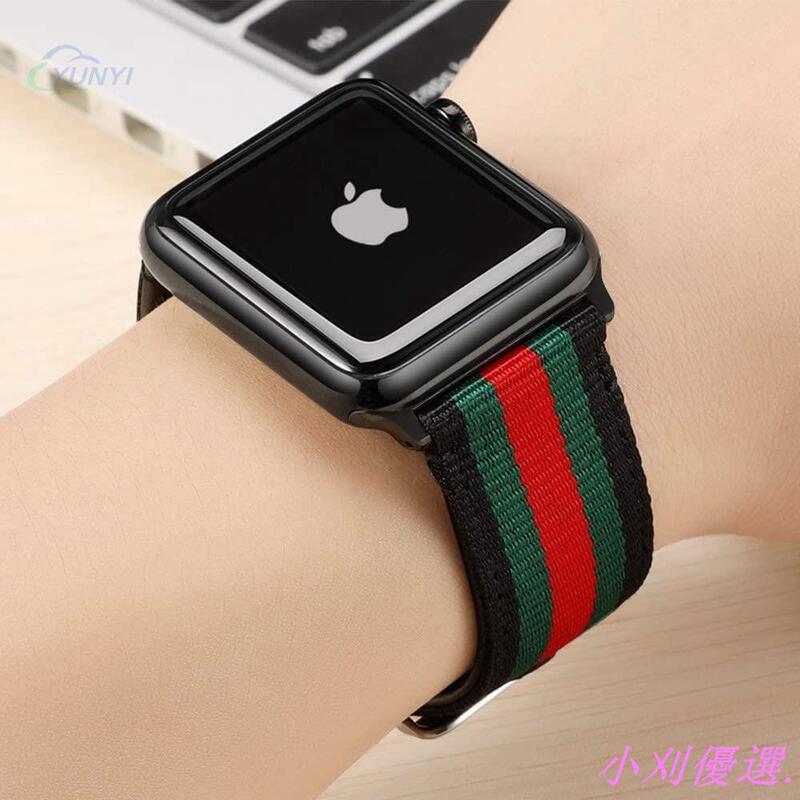 蘋果手錶apple watch 40/44mm手錶錶帶 尼龍古馳經典條紋錶帶 iwatch1/2/3/4/5代44mm