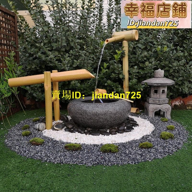 日式庭院石缽石缸流水造景驚鹿花園民宿枯禪意水景觀石盆水缽| 露天市集