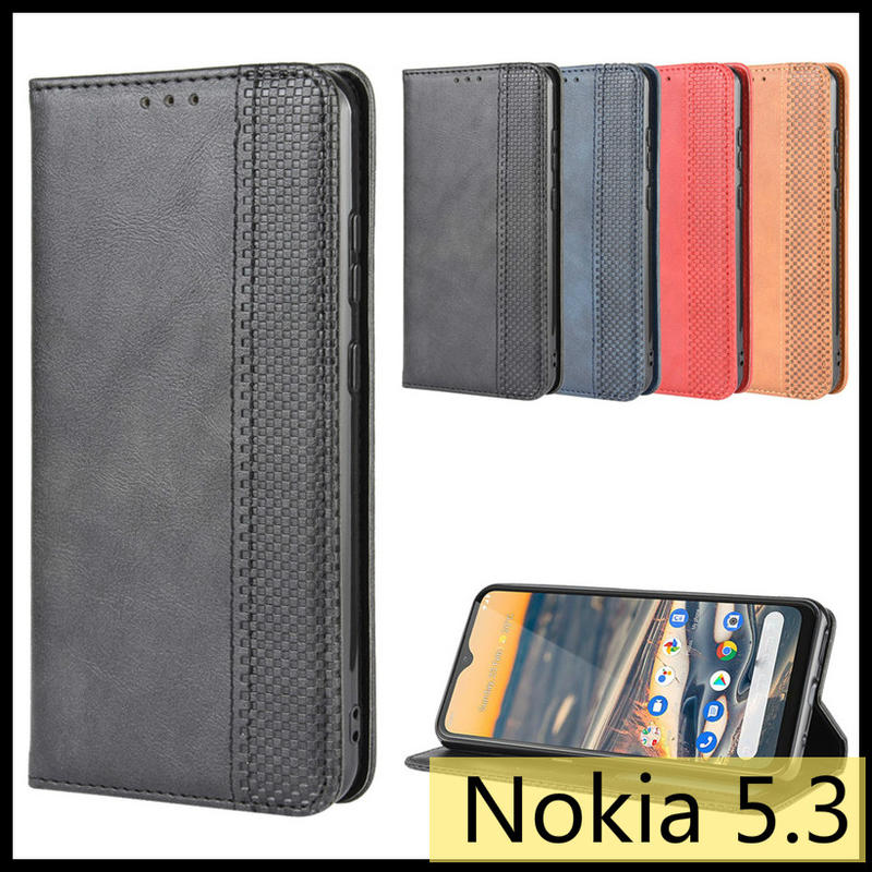 諾基亞 Nokia 5.4 / Nokia 5.3 復古紋商務款 錢包式側翻皮套 可插卡磁吸 全包軟殼 手機殼 手機殼