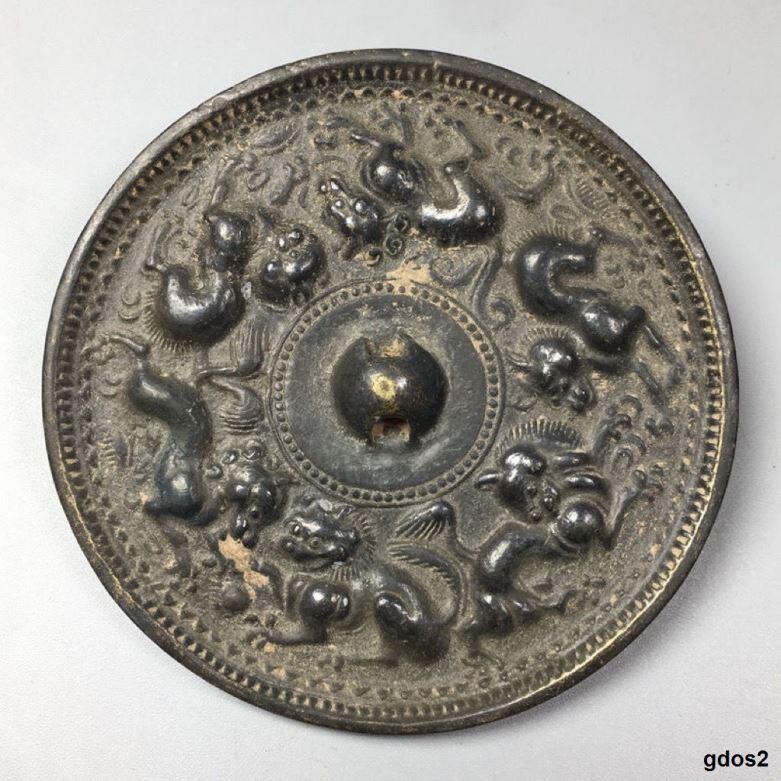 走獣鏡 中国 銅鏡 古鏡 唐鏡 ☆蔵出し 青銅鏡 漢代 遼金～唐時代 神獣