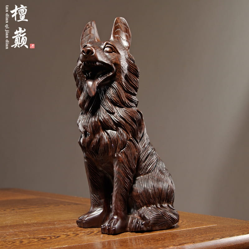 家の居間、事務装飾、黒檀の木の彫刻、旺財狼犬の置物 PChome 24h購物】YOUJIA 優家黑檀木雕狼犬擺件實木大型生肖狗客廳辦公