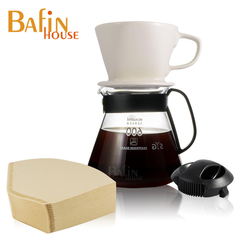 Bafin House 4人份陶瓷濾杯玻璃壺組(贈 三洋濾紙 100張) 咖啡壺 手沖壺 手沖 咖啡 泡茶壺 沖泡壺