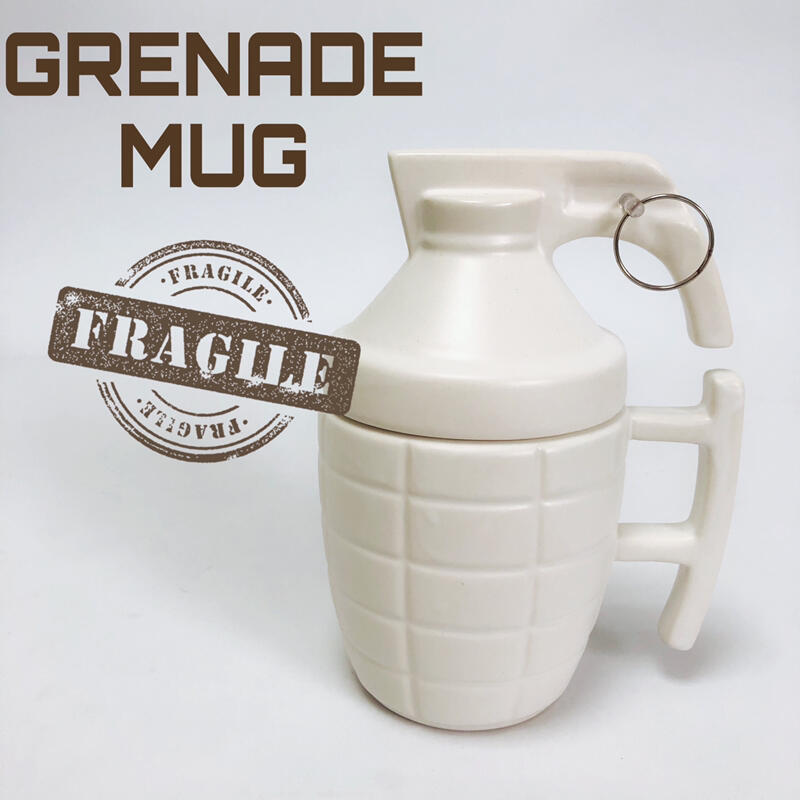 軍風手榴彈造型陶瓷馬克杯 白/350ml 保溫杯 水壺 水瓶 馬克杯 杯子