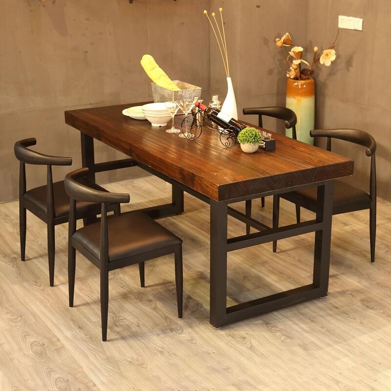 【立減20】鐵藝餐桌椅組合實木桌子長桌長凳子原木長條桌長方形桌椅長板凳子