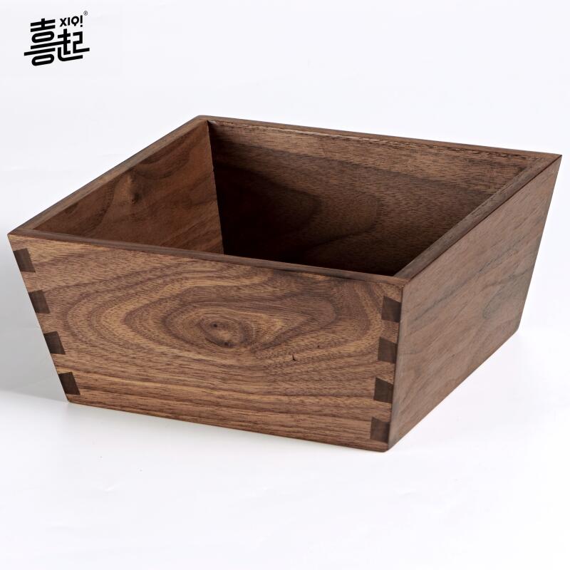 【立減20】喜起黑胡桃實木桌面雜物收納盒點心盒創意水果盒燕尾榫整理木盒子