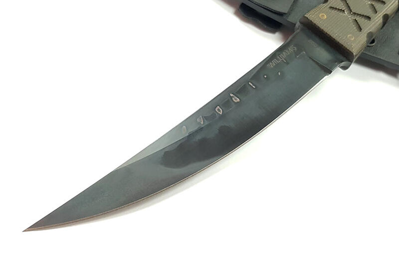 Williams Blade Design Shobu Zukuri Tanto綠電木柄黑色燒刃紋直刀(V4E 