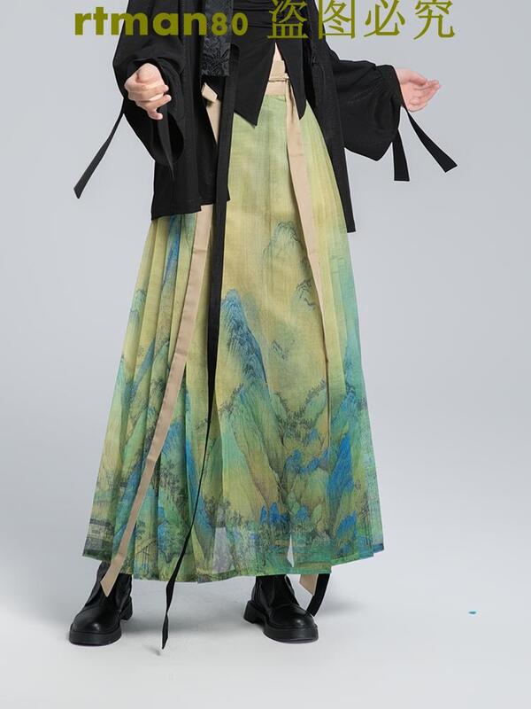 謎の山水 螺鈿織錦馬面群 黒金色ロングスカート 中国伝統衣装 漢服 着物和服浴衣 - ロングスカート