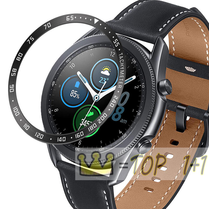適配 三星Galaxy Watch3 智能手表41/45mm 鋁合金 金屬裝飾 旋轉表盤 刻度圈 商務 輕奢系 A款