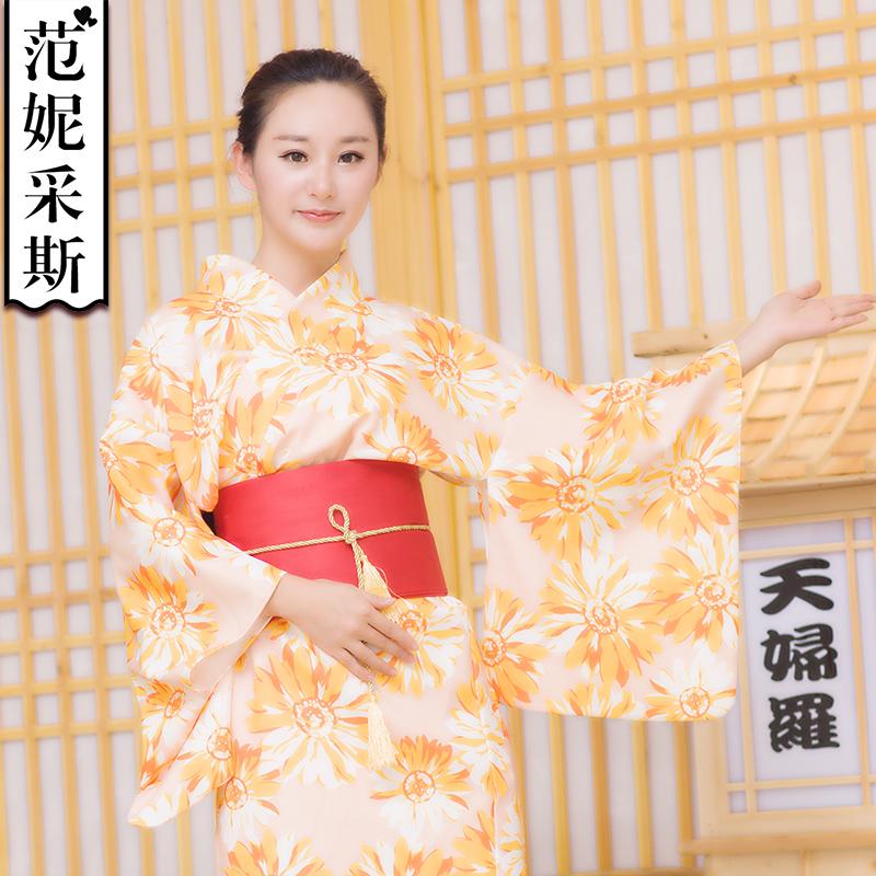 范妮采斯新款日式工作服裝料理迎賓服壽司店和服風餐廳金色印花女