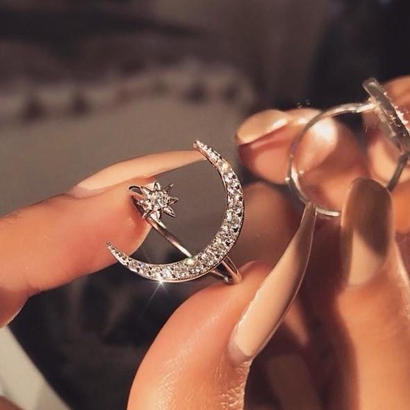 女生戒指送贈品月牙星月戒指18k純銀三色可選尾戒指環指套