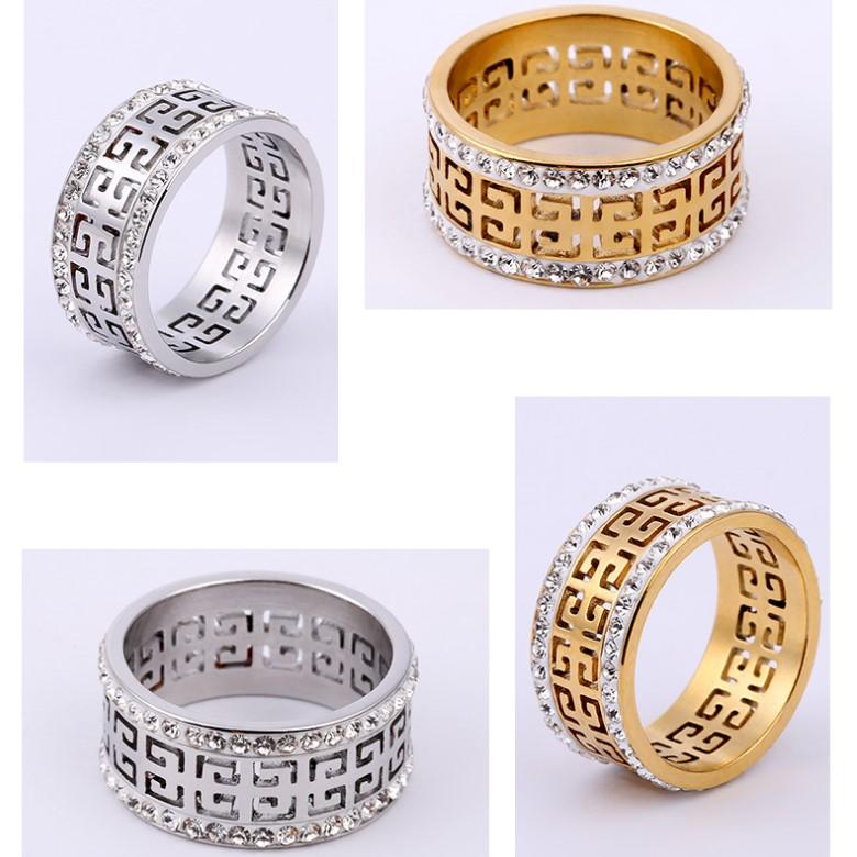 送贈品鈦鋼長城紋兩排鑽鑲滿鑽戒指雙色可選尾戒指環指套