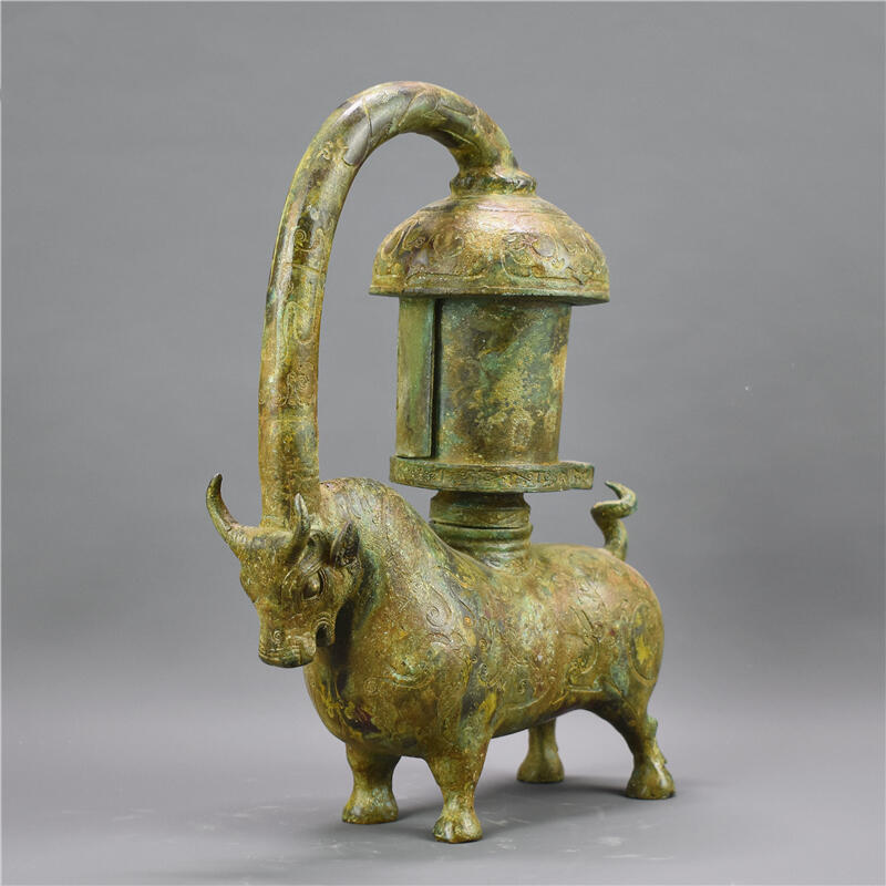 格安日本製漢代 青銅製 雙牛燈 燈具 古祭祀品 附葬品 時代物 中國古玩 中國古美術 その他