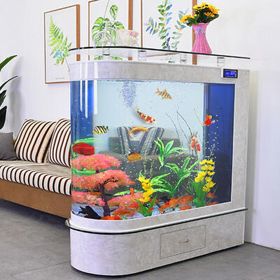 子彈頭魚缸家用客廳中小型魚缸水族箱玻璃落地屏風隔斷生態金魚缸