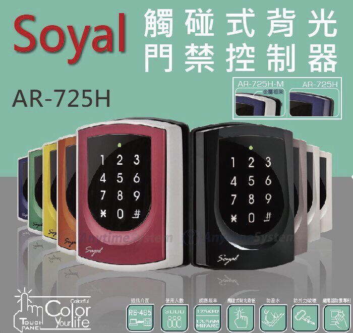 SOYAL觸控式背光感應讀卡機AR-725E TCP/IP 雙頻