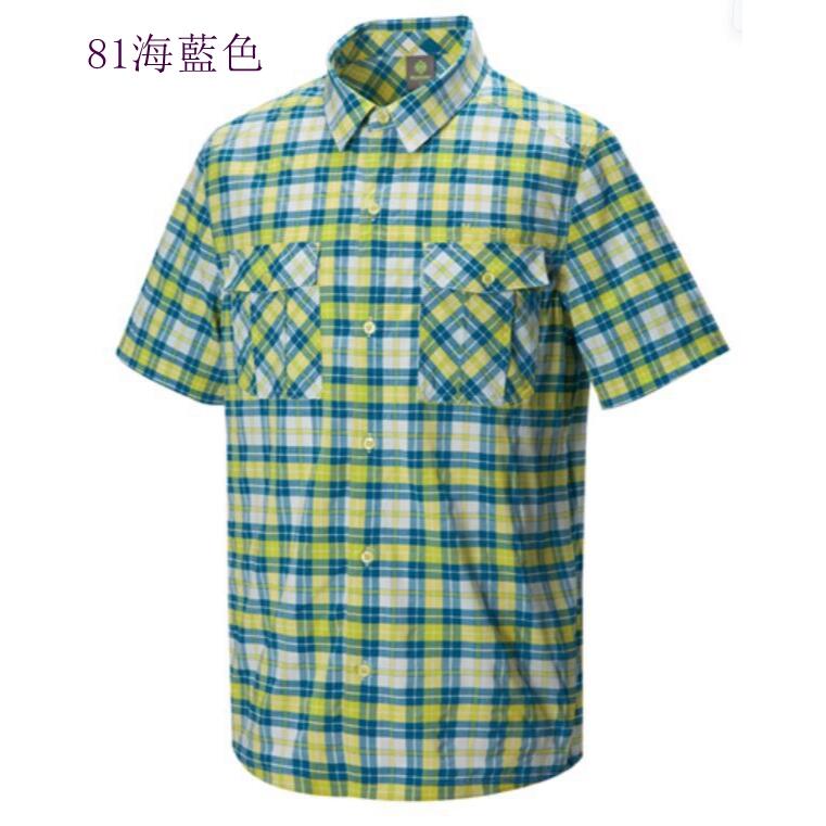 多件優惠【Mountneer山林】男彈性抗UV短袖格子襯衫 31B01 /排汗襯衫/團體服襯衫/野雁