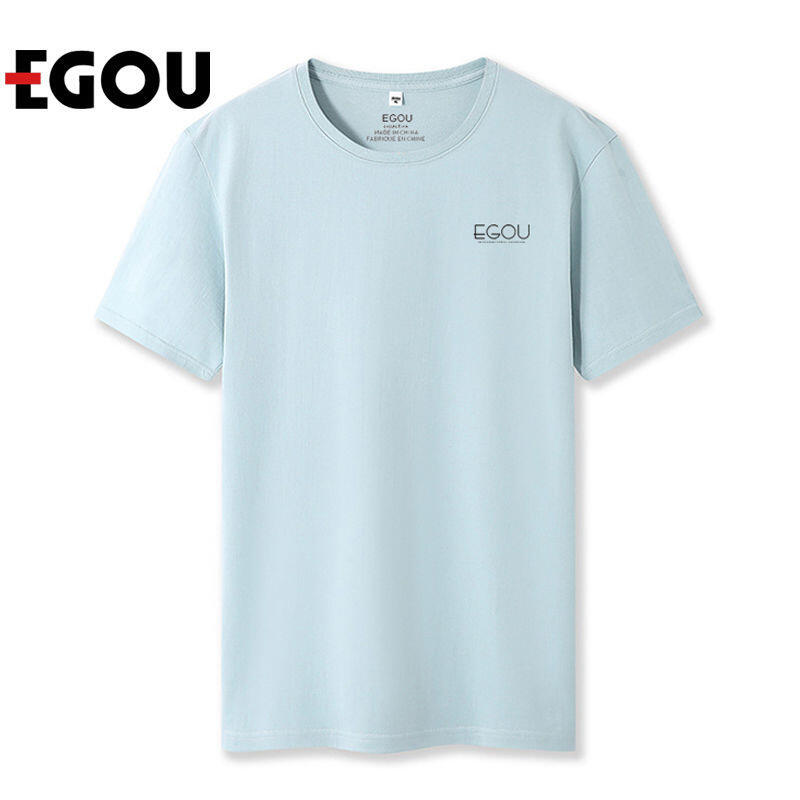 EGOU 短袖T恤男士春夏新款印花純色休閑百搭青年上衣純棉打底衫