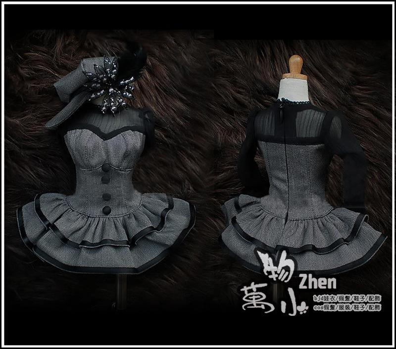 BJD娃衣 BJD SD 3分4分娃娃衣服女裝 可愛吸血鬼款小洋裝黑灰 連衣裙 帽子 短裙1/3 1/4套裝