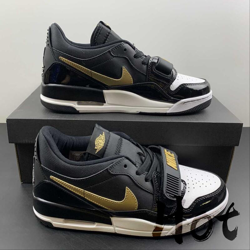 Hot Air Jordan Legacy 312 Low 黑白金漆皮三合一魔術貼休閒運動CD7069