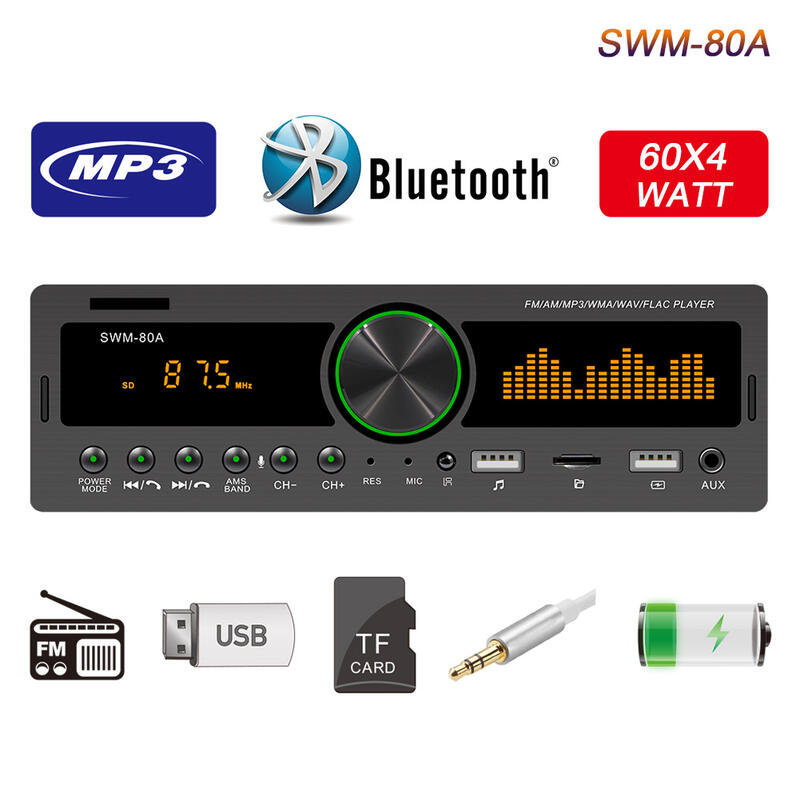 【汽車音響主機】SWM-80A 新品雙USB車載MP3播放器藍牙免提插卡U盤收音機中控改裝